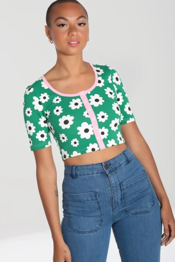 Hell Bunny Tops | Loungewear>Kitsch Daisy Top Green