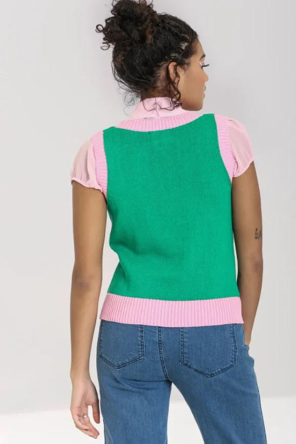 Hell Bunny Tops | Knitwear>Kitsch Daisy Vest Green