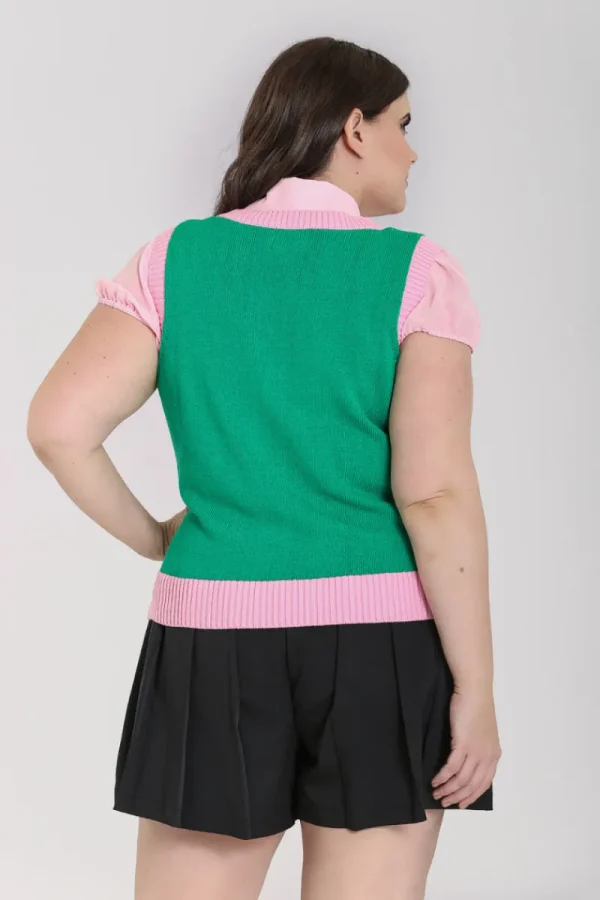 Hell Bunny Tops | Knitwear>Kitsch Daisy Vest Green