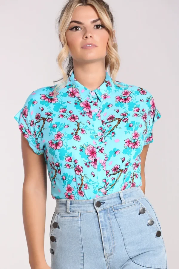 Hell Bunny Tops | Blouses>Louella Shirt Aqua