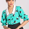 Hell Bunny Blouses | Tops>Love Cats Blouse Green