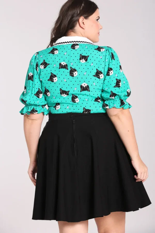 Hell Bunny Blouses | Tops>Love Cats Blouse Green