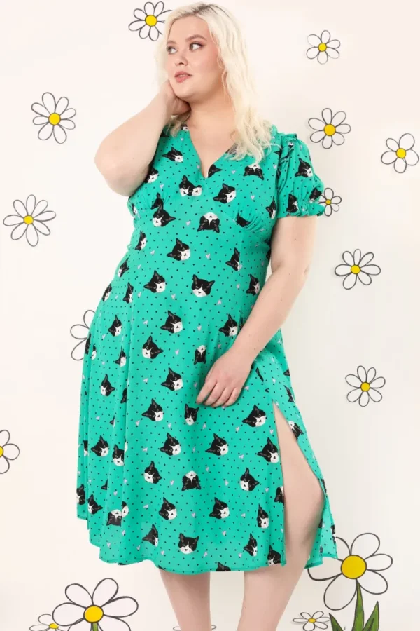 Hell Bunny Dresses | Midi Dresses>Love Cats Midi Dress Green