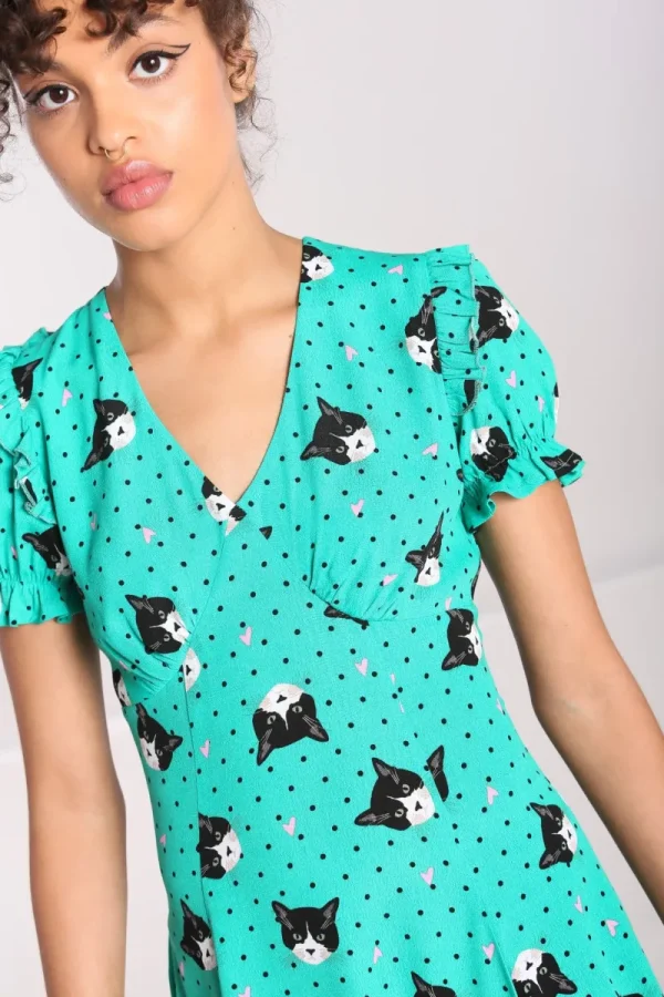 Hell Bunny Dresses | Midi Dresses>Love Cats Midi Dress Green