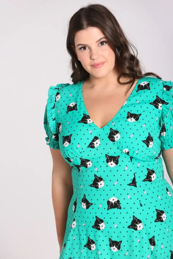 Hell Bunny Dresses | Midi Dresses>Love Cats Midi Dress Green