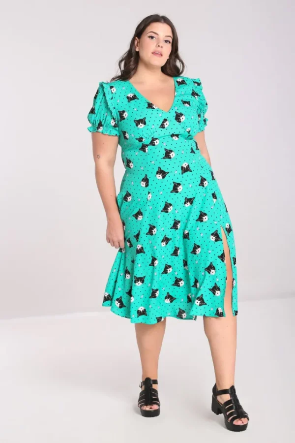 Hell Bunny Dresses | Midi Dresses>Love Cats Midi Dress Green