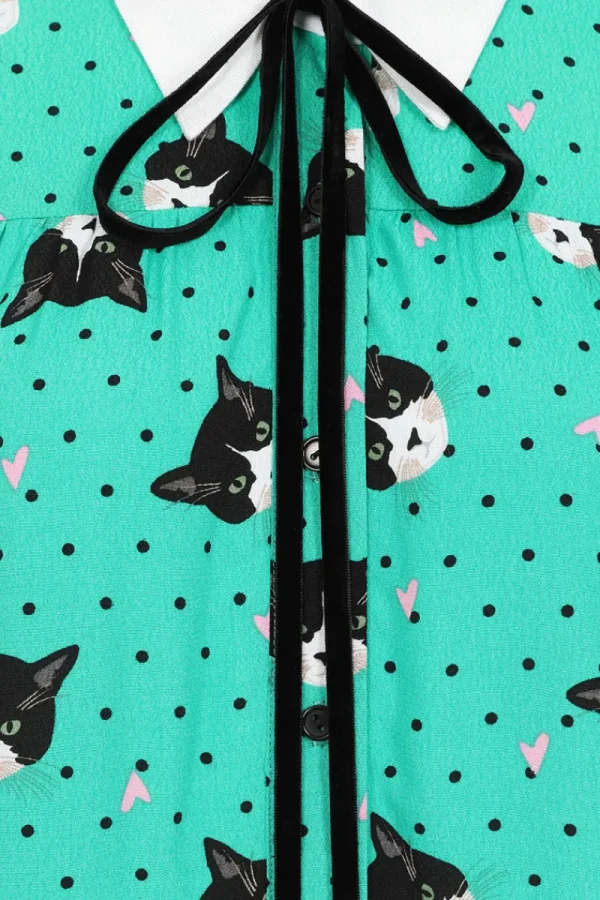 Hell Bunny Dresses | Dresses>Love Cats Mini Dress Green