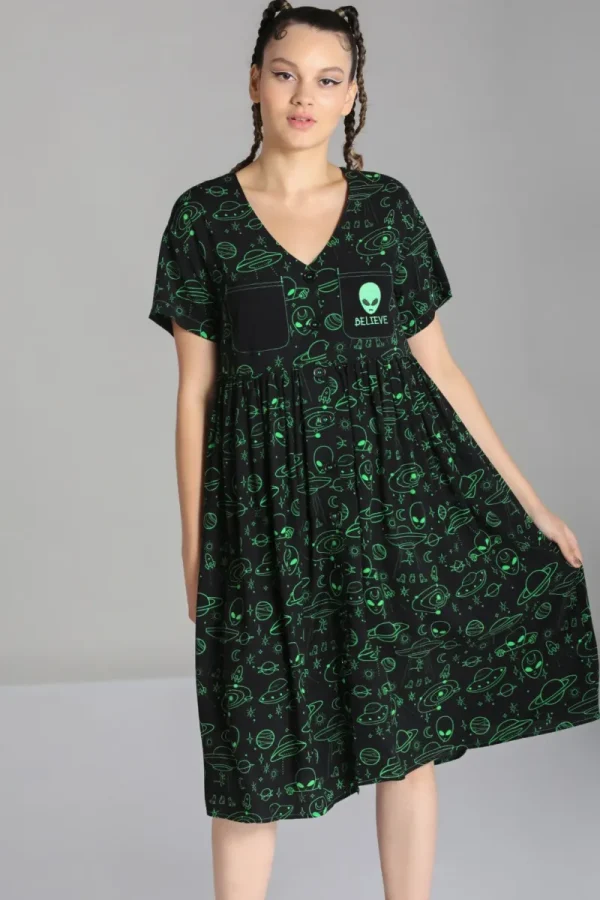 Hell Bunny Dresses>Mulder Dress Green