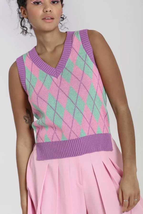 Hell Bunny Tops | Knitwear>Rhombus Vest MultiColour