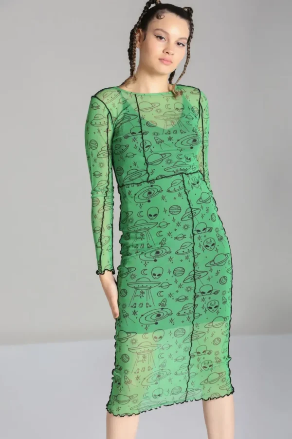 Hell Bunny Dresses>Scully Dress Green