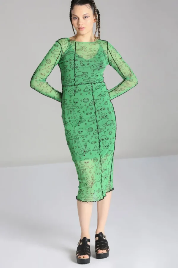 Hell Bunny Dresses>Scully Dress Green