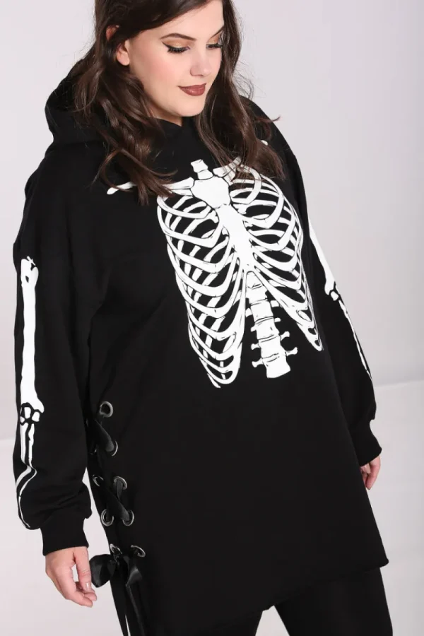 Hell Bunny Tops | Dresses>Skeleton Hoodie Dress Black