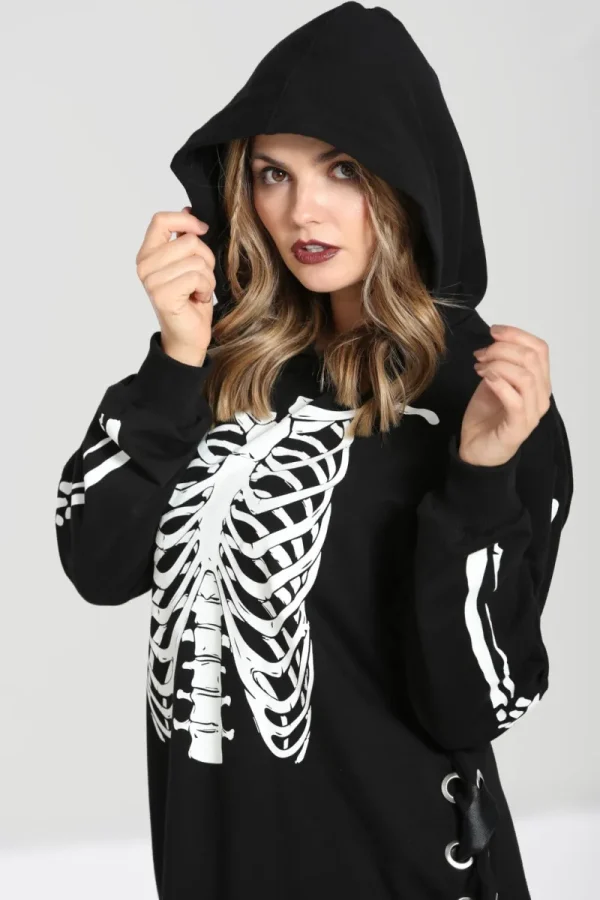 Hell Bunny Tops | Dresses>Skeleton Hoodie Dress Black