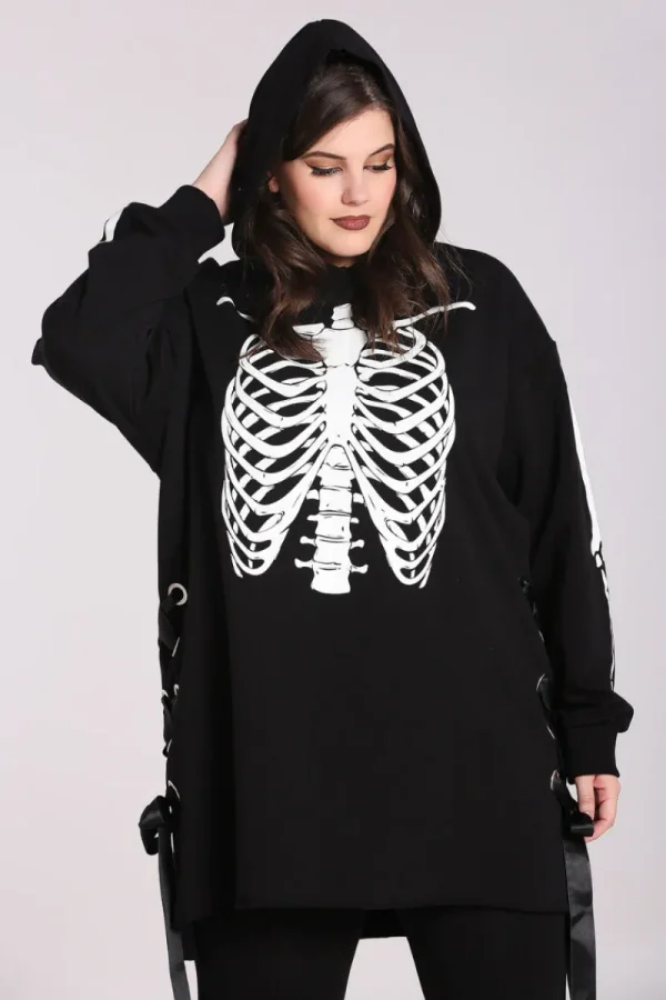 Hell Bunny Tops | Dresses>Skeleton Hoodie Dress Black