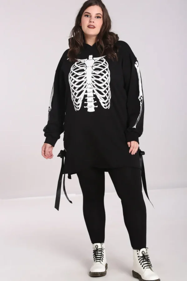 Hell Bunny Tops | Dresses>Skeleton Hoodie Dress Black