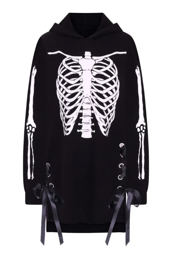 Hell Bunny Tops | Dresses>Skeleton Hoodie Dress Black