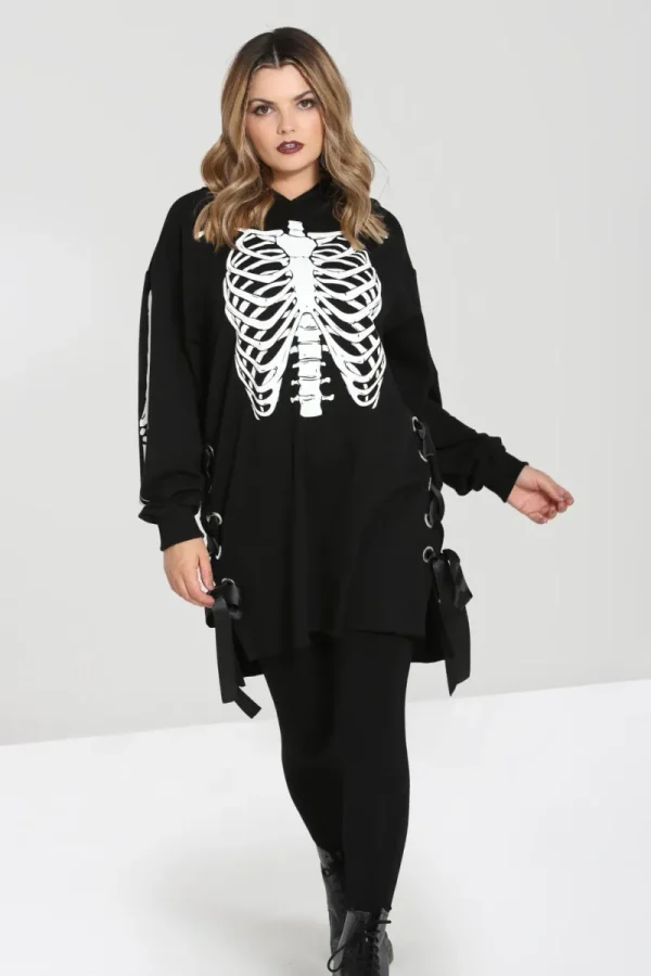 Hell Bunny Tops | Dresses>Skeleton Hoodie Dress Black