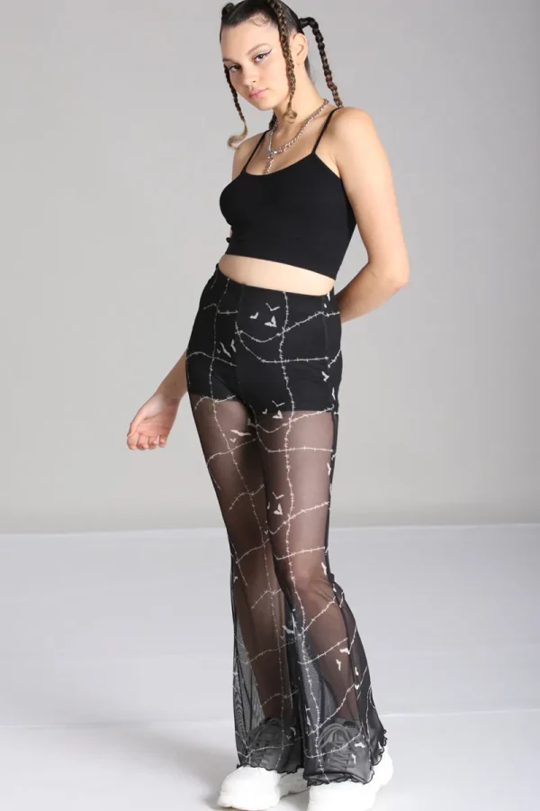 Hell Bunny Trousers & Shorts>Stitches Mesh Trousers Black