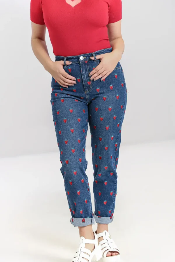 Hell Bunny Trousers & Shorts | Trousers & Shorts>Strawberry Denim Jeans Blue