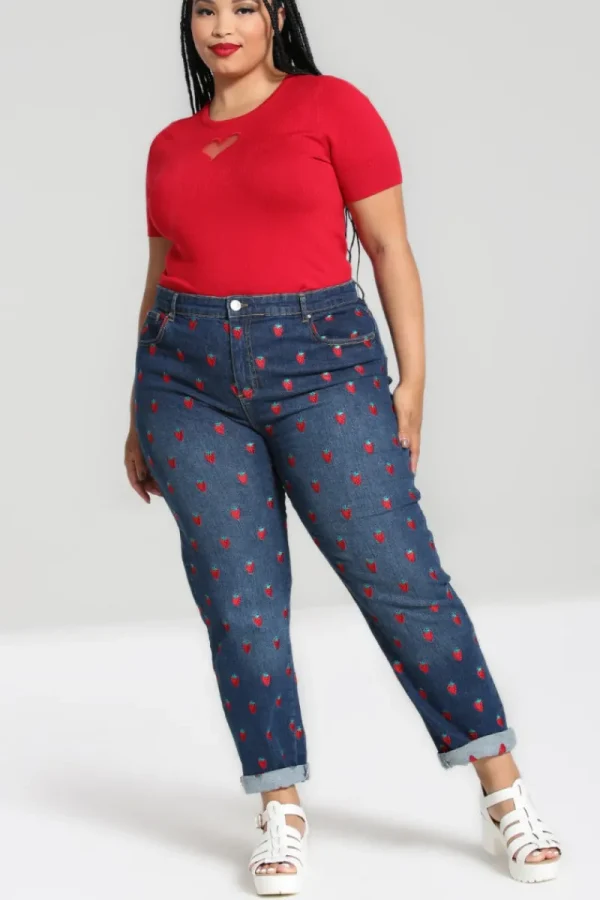 Hell Bunny Trousers & Shorts | Trousers & Shorts>Strawberry Denim Jeans Blue