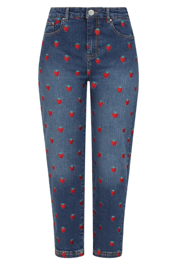 Hell Bunny Trousers & Shorts | Trousers & Shorts>Strawberry Denim Jeans Blue