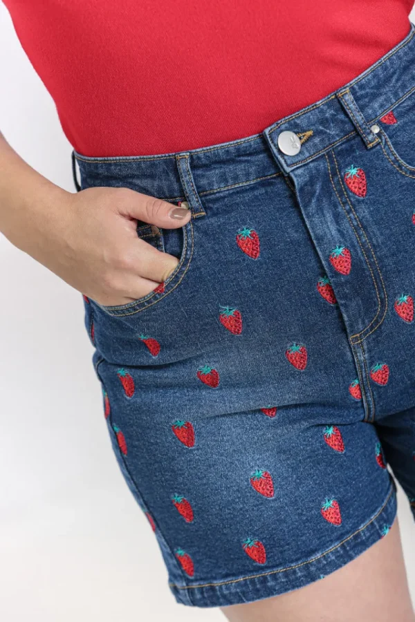 Hell Bunny Trousers & Shorts | Trousers & Shorts>Strawberry Denim Shorts Blue