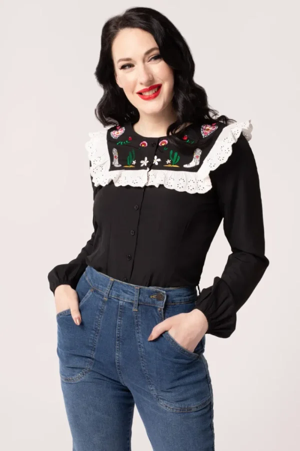 Hell Bunny Tops | Blouses>Tessie Blouse Black