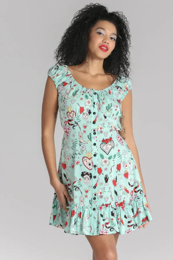 Hell Bunny Dresses>Tijuana Mini Dress Green