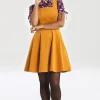 Hell Bunny Dresses>Wonder Years Pinafore Dress Mustard