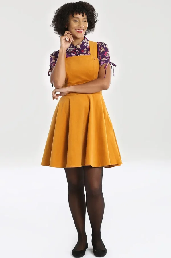 Hell Bunny Dresses>Wonder Years Pinafore Dress Mustard