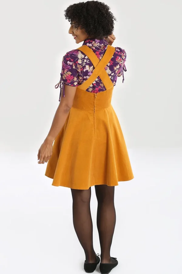 Hell Bunny Dresses>Wonder Years Pinafore Dress Mustard