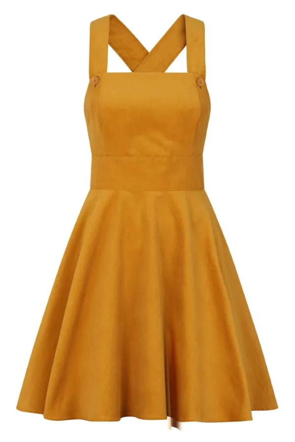 Hell Bunny Dresses>Wonder Years Pinafore Dress Mustard