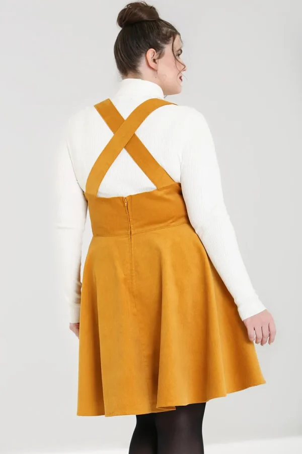 Hell Bunny Dresses>Wonder Years Pinafore Dress Mustard